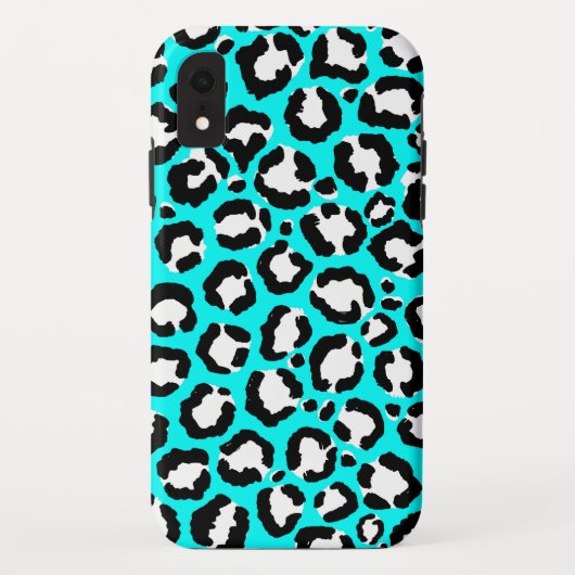 Coques Case-Mate iPhone Poster de animal moderne Cyan Blue Leopard (Dos)