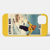 Coques Case-Mate iPhone Poster d'une femme à tête rouge souriant et skiant (Verso (horizontal))