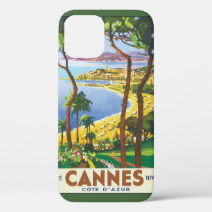 Coque iPhone 12 Poster Vintage voyage, Plage à Cannes, France