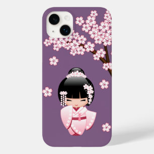 Coque Pour iPhone 14 Plus Poupée blanche Kimono Kokeshi - mignonne Geisha Gi