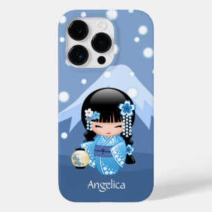 Coques Pour iPhone Poupée de Kokeshi d'hiver - fille de geisha bleue