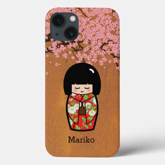 Coques Case-Mate iPhone Poupée japonaise Kokeshi en Kimono rouge avec Saku (Verso)