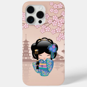Coque iPhone 15 Pro Max Poupée Keiko Kokeshi - Blue Kimono Geisha Girl