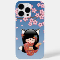 Poupée Kitsune Kokeshi - Black Fox Geisha Girl