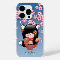 Poupée Kitsune Kokeshi - Black Fox Geisha Girl