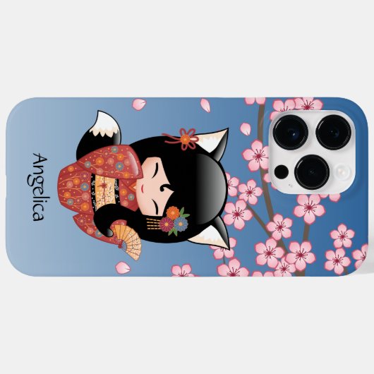 Coques Case-Mate iPhone Poupée Kitsune Kokeshi - Black Fox Geisha Girl (Verso (horizontal))
