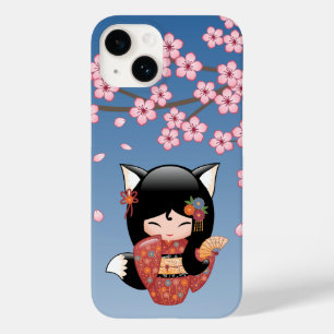 Coque Pour iPhone 14 Poupée Kitsune Kokeshi - Black Fox Geisha Girl
