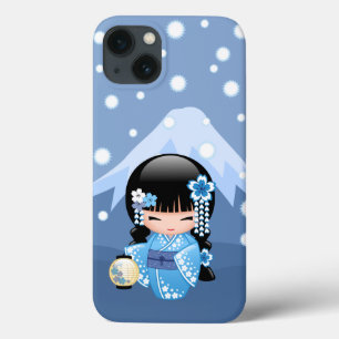 Case-Mate iPhone Case Poupée Kokeshi d'hiver - Blue Mountain Geisha Girl