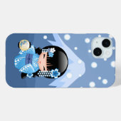 Coques Case-Mate iPhone Poupée Kokeshi d'hiver - Blue Mountain Geisha Girl (Verso (horizontal))