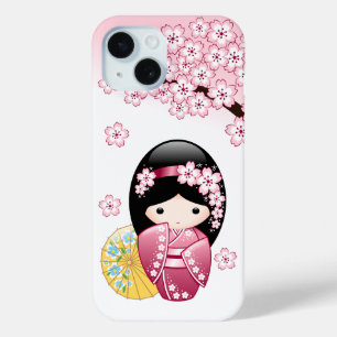 Coque Pour iPhone 15 Poupée Kokeshi Printemps - Cute Japonaise Geisha G