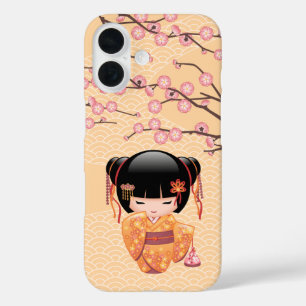 Coques iPhone 16 Poupée Kokeshi Ume Fille Geisha Japonaise Jaune