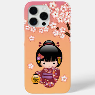 Coque iPhone 15 Pro Max Poupée Sakura Kokeshi - Geisha Girl on Peach