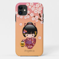 Poupée Sakura Kokeshi - Geisha Girl on Peach