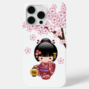 Coque iPhone 15 Pro Max Poupée Sakura Kokeshi - jolie fille japonaise Geis