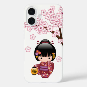 Coques iPhone 16 Poupée Sakura Kokeshi - jolie fille japonaise Geis