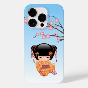Coque Pour iPhone 14 Pro Poupée Ume Kokeshi - Japonaise Geisha Girl Blue