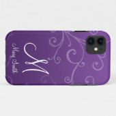 Coques Case-Mate iPhone Pourpre fait sur commande de monogramme de remous (Dos (Horizontal))