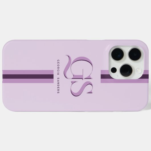 Coques Case-Mate iPhone Pourpre | Monogramme à rayures chics (Verso (horizontal))