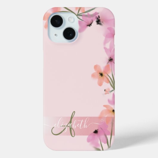 Coques Case-Mate iPhone Prairie de fleurs sauvages boho rose Monogramme (Verso)