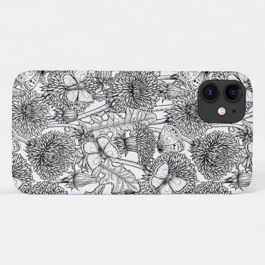 Coques Case-Mate iPhone Pré Dandelion en noir et blanc (Dos (Horizontal))