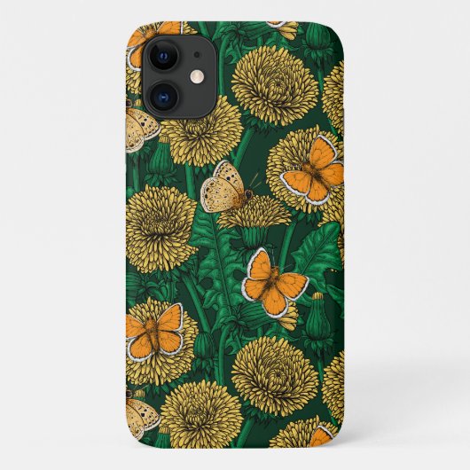 Coques Case-Mate iPhone Pré de Dandelion sur vert foncé (Dos)
