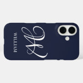 Coques Case-Mate iPhone Premier monogramme bleu marine personnalisé (Verso (horizontal))