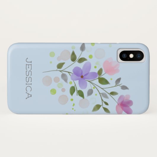 Coques Case-Mate iPhone Premier nom initial plus Jessica avec fleurs (Dos (Horizontal))
