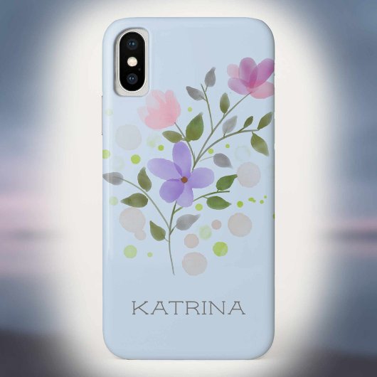 Coques Case-Mate iPhone Premier nom initial plus Katrina avec fleurs