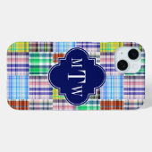 Coques Case-Mate iPhone Préparation Patchwork Madras Navy Quatrefeuilles M (Verso (horizontal))