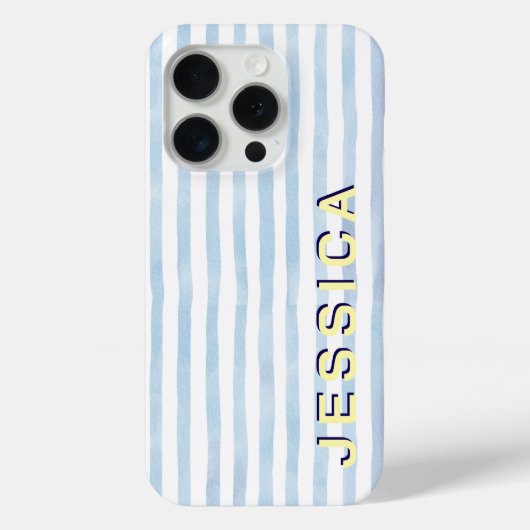 Coques Case-Mate iPhone Préparé bleu rayé nom personnalisé (Verso)