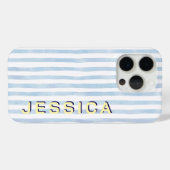 Coques Case-Mate iPhone Préparé bleu rayé nom personnalisé (Verso (horizontal))