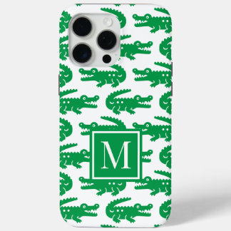 Coque iPhone 15 Pro Max Preppy Alligator – Green & White