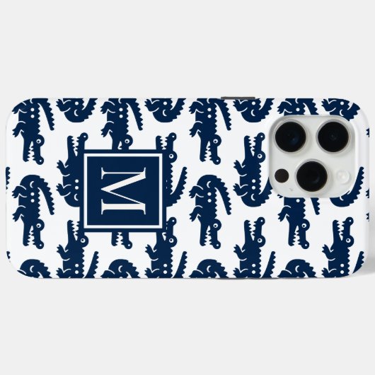 Coques Case-Mate iPhone Preppy Alligator – Navy & White (Verso (horizontal))