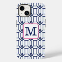 Preppy Blanc bleu octagon Monogramme initial