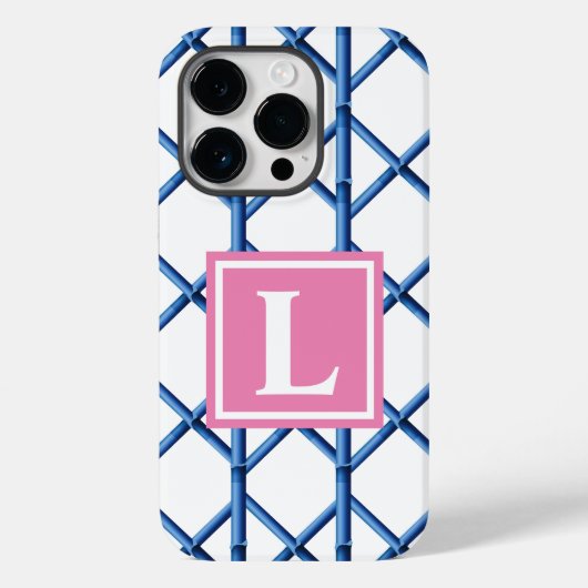 Coques Case-Mate iPhone Preppy Blue Trellis Bamboo Motif Monogramme (Verso)