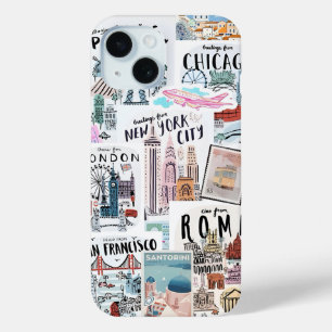 Coque Pour iPhone 15 Preppy Collage, Tendance Collage d'été Dossier tél