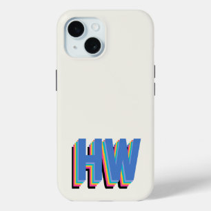 Coque Pour iPhone 15 Préppy coloré Nom initial