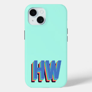 Coque Pour iPhone 15 Préppy coloré Nom initial