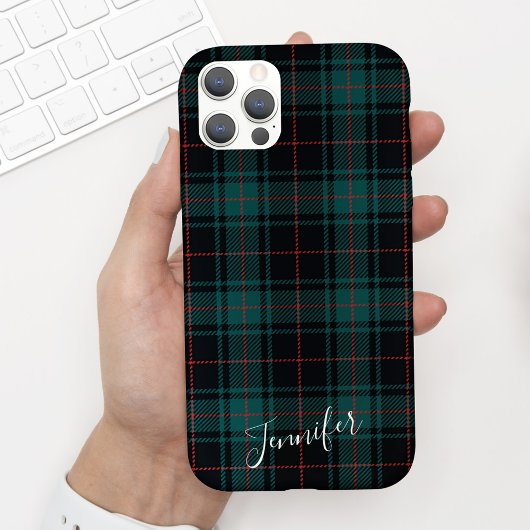 Coques Case-Mate iPhone Preppy Dark Green Tartan Plaid Nom Téléphone Boîti