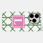 Coques Case-Mate iPhone Preppy Green Trellis Bamboo Motif Monogramme (Verso (horizontal))
