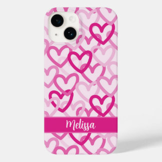 Coque Pour iPhone 14 Preppy Hearts Pink