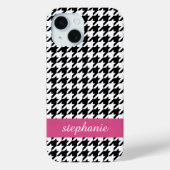 Coques Case-Mate iPhone Preppy Houndstooth Motif noir et rose chaud (Verso)