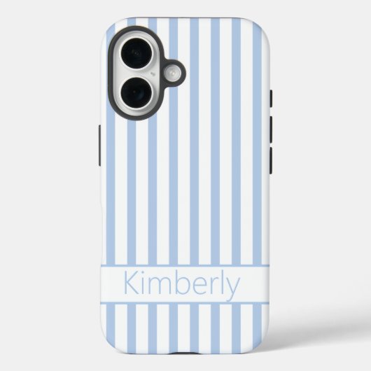 Coques Case-Mate iPhone Preppy Light Blue Striped with Name  (Verso)