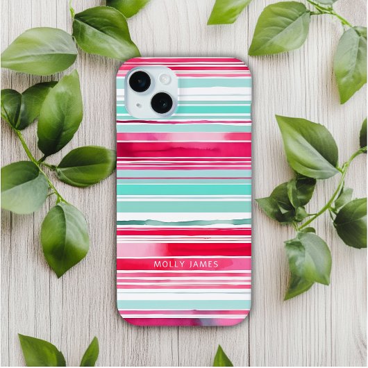 Coques Case-Mate iPhone Préppy moderne Cyan Magenta Nom personnalisé