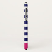 Coques Case-Mate iPhone Preppy Navy Bleu Stripes & Hot Pink Monogramme (Dos/Gauche)