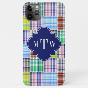 Case-Mate iPhone Case Preppy Patchwork Madras Navy Quatrefoil Monogramme