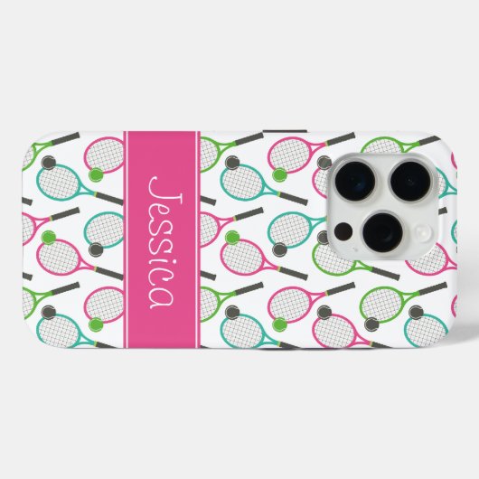 Coques Case-Mate iPhone Preppy Pink Green Turquoise Tennis Motif Personnal (Verso (horizontal))