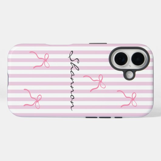 Coques Case-Mate iPhone Preppy Pink Stripe and Bow Personalized  (Verso (horizontal))