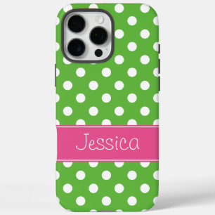 iPhone 16 Pro Max Case Preppy Pois verts et roses Personnalisé