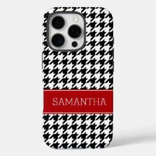 iPhone 16 Pro Case Preppy Red et Black Houndstooth Personnalisé